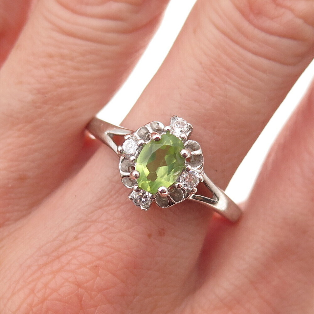 RJ Graziano 925 Sterling Silver Vintage Real Peridot & C Z Ring Size 11.25